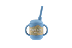 SILICONE SIPPY CUP WITH STRAW-BLUE