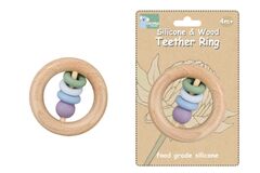 SILICONE AND WOODEN TEETHER RING GREEN
