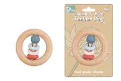 SILICONE AND WOODEN TEETHER RING RED