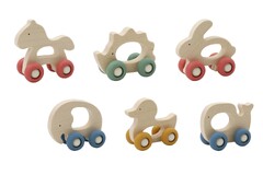 WOODEN GRIP ANIMAL WITH SILICONE WHEELS PACK OF 6