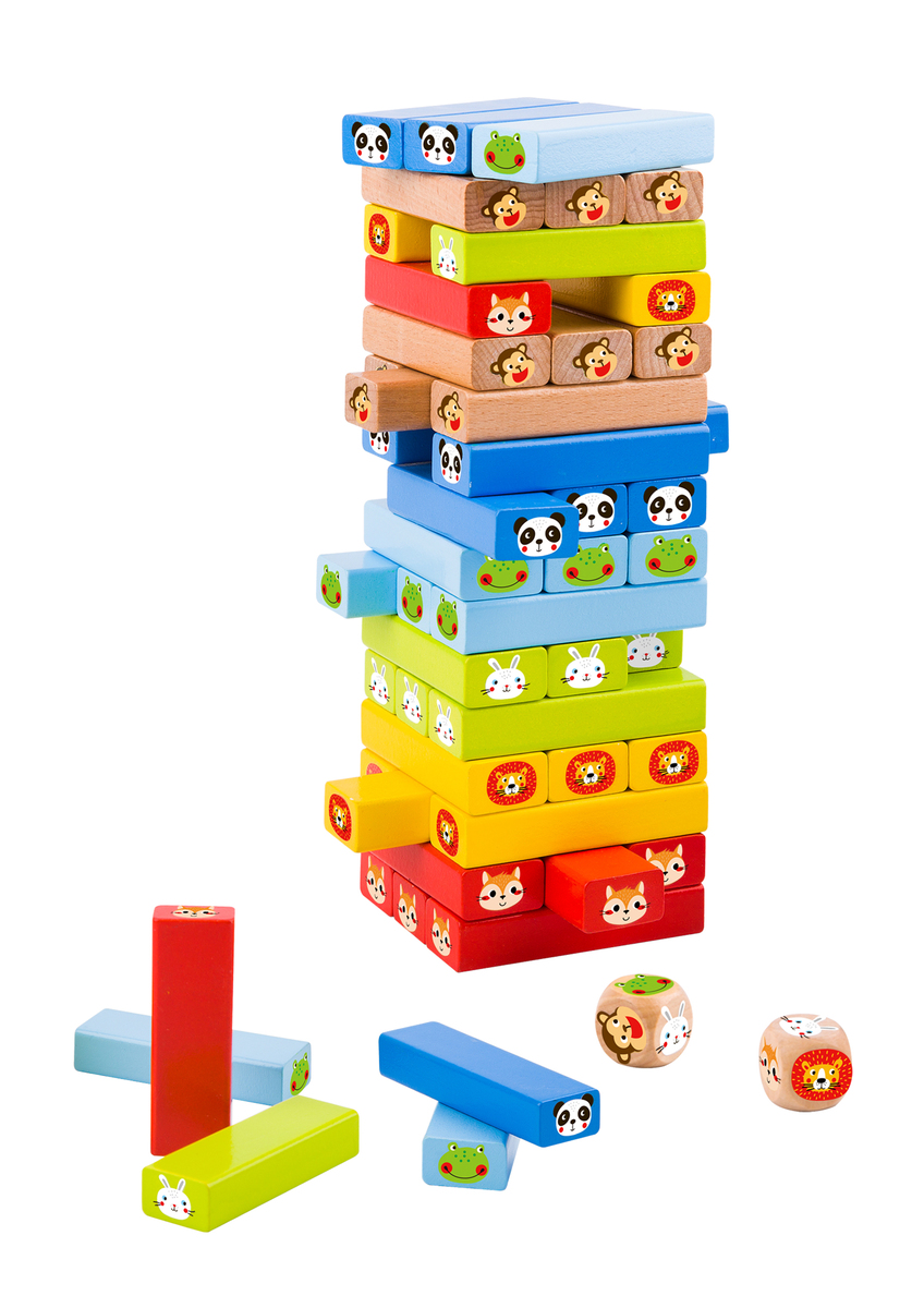 TY704 Jenga Animals Stacking Board Game for family games and made from  Timber.