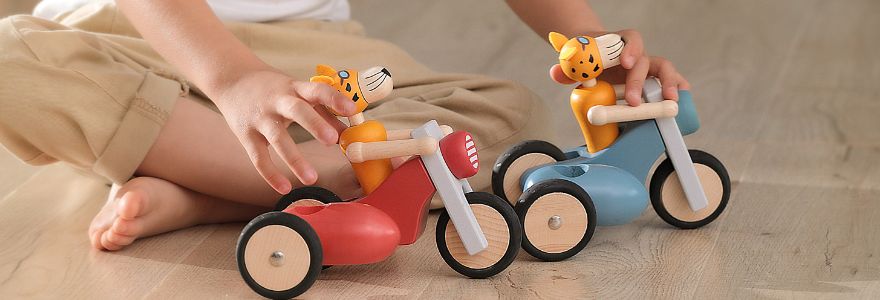 retro styled wooden toys and cars