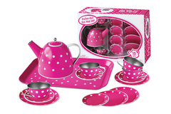 WHITE POLKA DOT ON PINK TIN TEA SET 15PCS