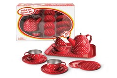 RED POLKA DOT TIN TEA SET 15PC
