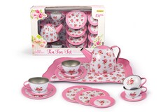PINK ROSE TIN TEA SET 15PCS