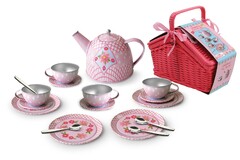 FLORAL TIN TEA SET IN PICNIC BASKET 18PCS 