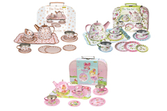 PRICE FOR 3 ASSORTED 15PCS TIN TEA SET IN CARRYCASE