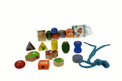 WOODEN  DINOSAUR LACING BEAD SET IN TUBE