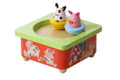 WOODEN FARM MUSIC BOX WITH METAL FRAME