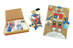 WOODEN ROBOT & SPACE TAP A SHAPE IN BOOK CASE