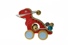 WOODEN DINOSAUR BEAD MAZE ON WHEEL RED
