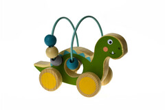 WOODEN DINOSAUR BEAD MAZE ON WHEEL GREEN