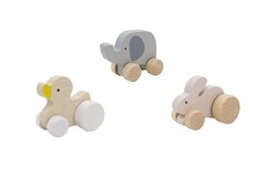 WOODEN ANIMAL CAR SET OF 3