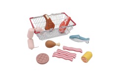 WOODEN MEAT & FISH PLAYSET WITH METAL BASKET