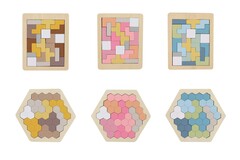 WOODEN HEXAGON & PENTOMINO BRAINTEASER PUZZLE PRICE FOR 6