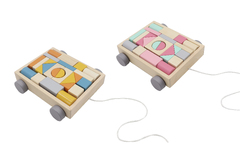 WOODEN BLOCKS AND PULL ALONG CART