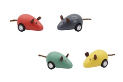 WOODEN PULL BACK MOUSE SET OF 4