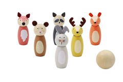 WOODEN ANIMAL BOWLING SET SKITTLES