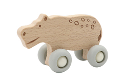 WOODEN HIPPOPOTAMUS WITH SILICONE WHEELS