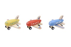 WOODEN PULL BACK AIRLINER 3PC