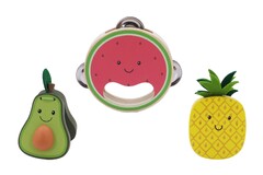 WOODEN FRUIT 3PCS MUSICAL SET WATERMELON PINEAPPLE & AVOCADO