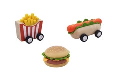 WOODEN PULL BACK FAST FOOD SET OF 3