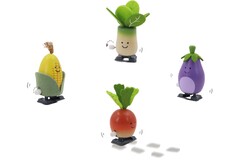 WOODEN WIND UP WALKING VEGGIE SET OF 4