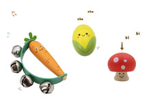WOODEN VEGGIE 3PCS MUSICAL SET CARROT MUSHROOM & CORN