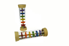 PRICE FOR ONE WOODEN RAINMAKER RATTLE IN CLEAR TUBE