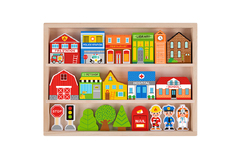 TOWN PLAY SET IN WOODEN CASE