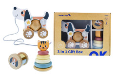 3 IN 1 BABY COMFORTER RATTLE GIFT SET - CAT & PUPPY DOG
