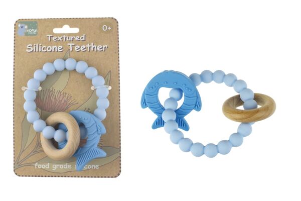 TEXTURED SILICONE FISH TEETHER-BLUE