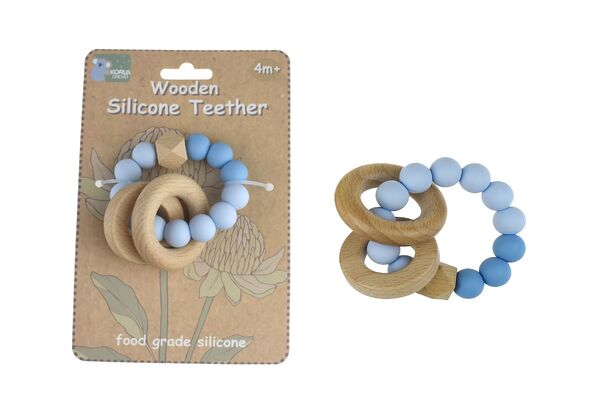 WOODEN SILICONE RINGS TEETHER-BLUE