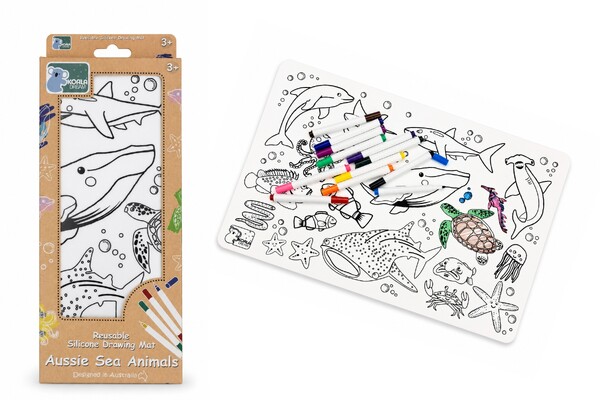 REUSABLE SILICONE DRAWING MAT AUSSIE SEA ANIMALS