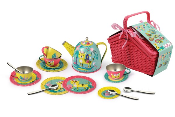 JUNGLE FRIENDS - TIGER TIN TEA SET IN PICNIC BASKET 18PCS