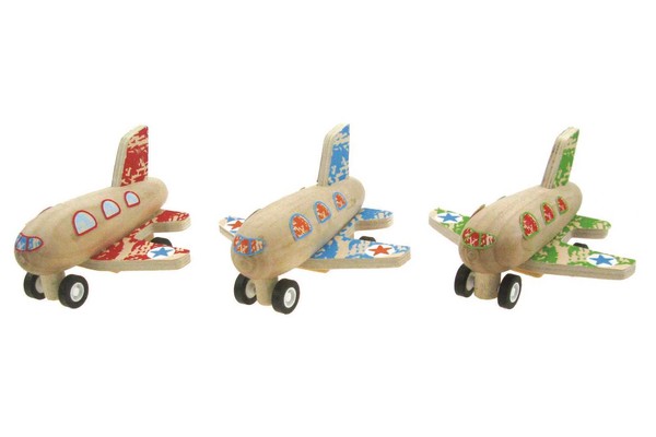 WOODEN PULL BACK AIRPLANE SET OF 3