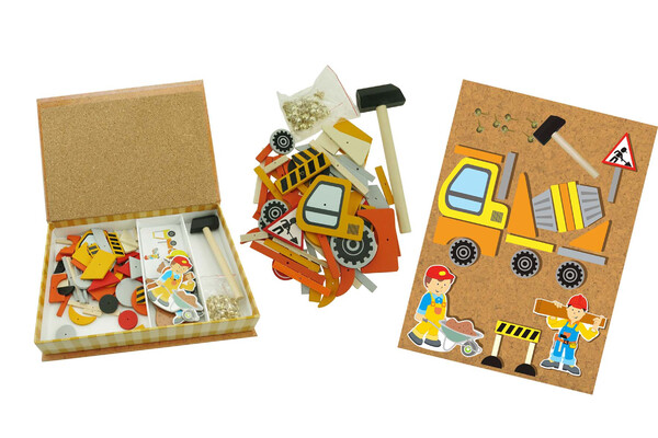 WOODEN CONSTRUCTION TRUCK TAP A SHAPE IN BOOKCASE