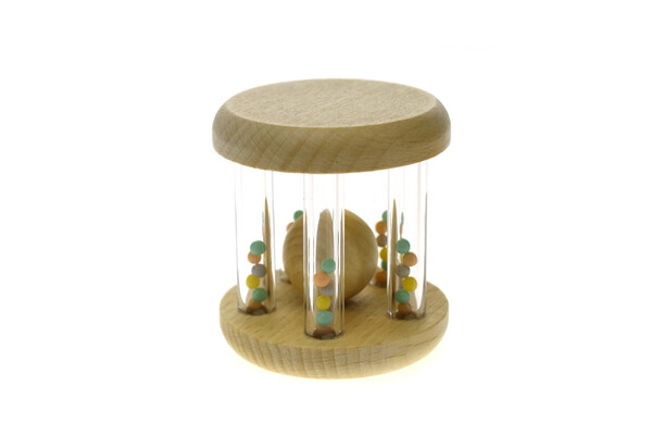 CALM & BREEZY WOODEN RATTLE WITH RAINBOW BEAD