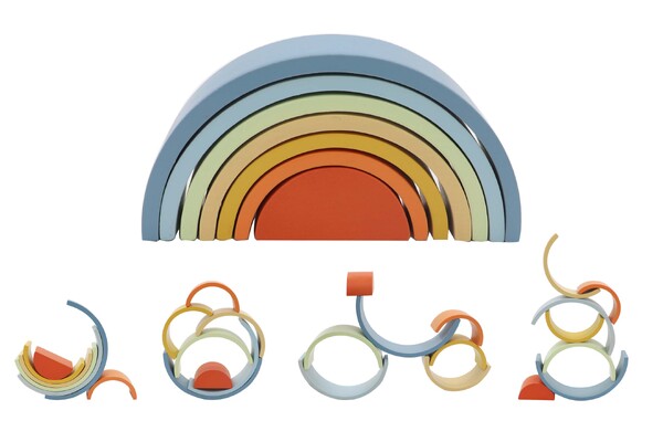 WOODEN STACKING RAINBOW DENIM & RUST