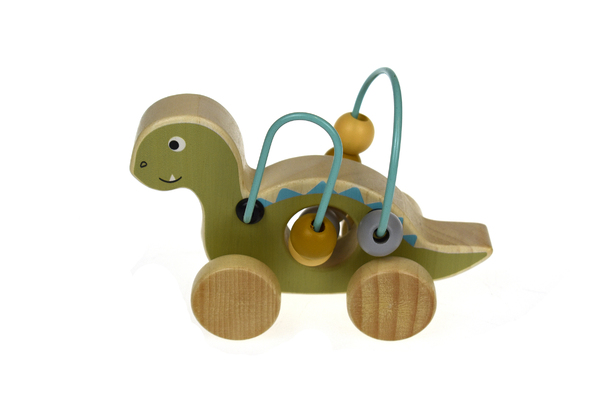 WOODEN DINOSAUR BEAD MAZE ON WHEEL GREEN