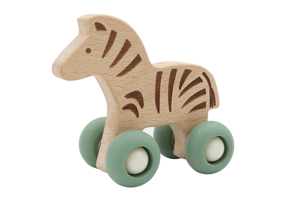 WOODEN ZEBRA WITH SILICONE WHEELS