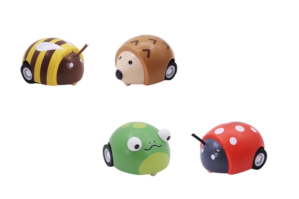 WOODEN PULL BACK SPRING INSECT SET OF 4