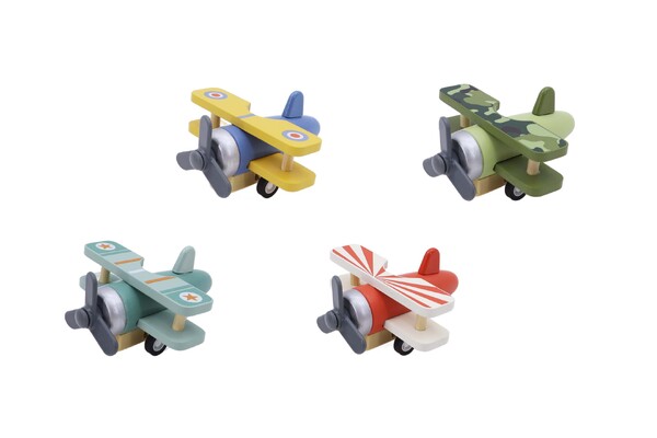WOODEN PULL BACK GLIDER PLANE 4PC