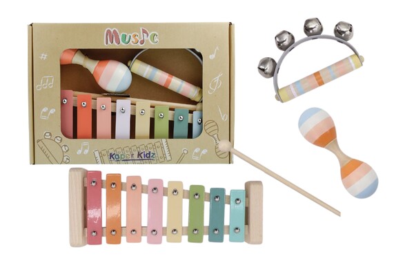 WOODEN MUSIC SET 3 PC XYLOPHONE SET ORANGE