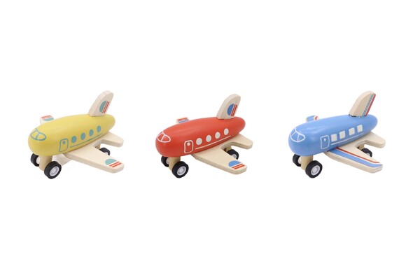 WOODEN PULL BACK AIRLINER 3PC