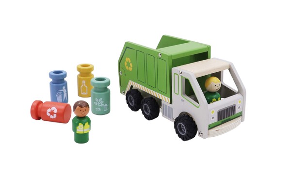 WOODEN RECYCLING GARBAGE TRUCK PLAYSET   