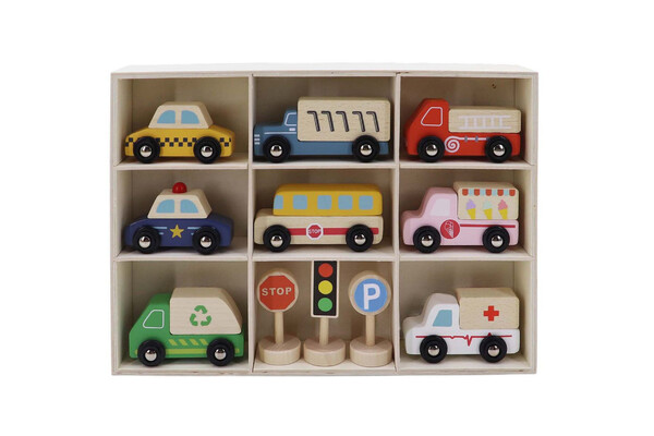 WOODEN BOX TRANSPORTATION & STREET SIGN SET
