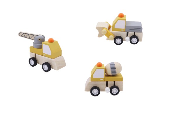 WOODEN WIND UP CONSTRUCTION VEHICLE PRICE FOR 3PC