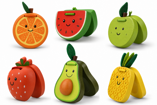 WOODEN FRUIT CASTANETS - PACK OF 6