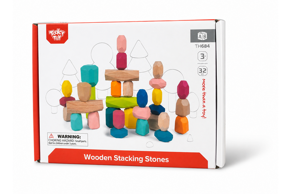 WOODEN STACKING STONE BLOCKS LARGE 32PCS